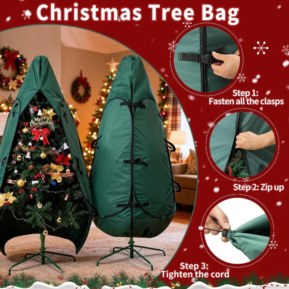 Upright Christmas Tree Storage Bag for 5-7.5 Ft Trees Steel Frame Carry Handles
